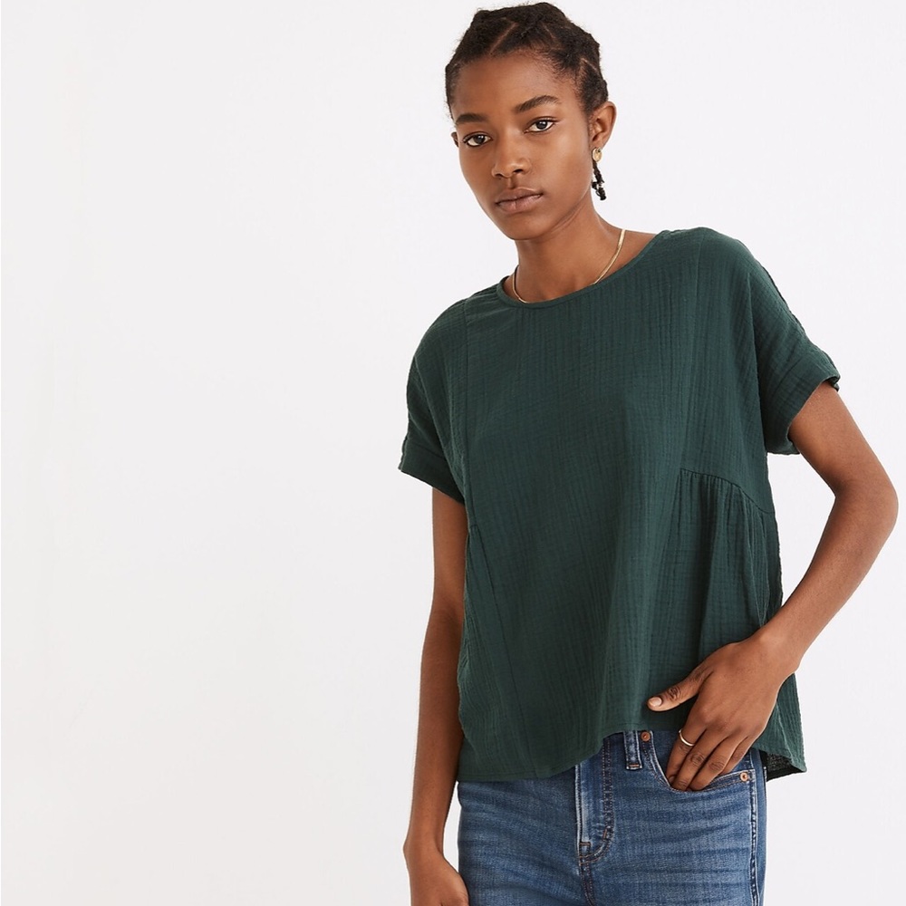 Madewell teal Lightspun Cuffed-Sleeve Shirred Top